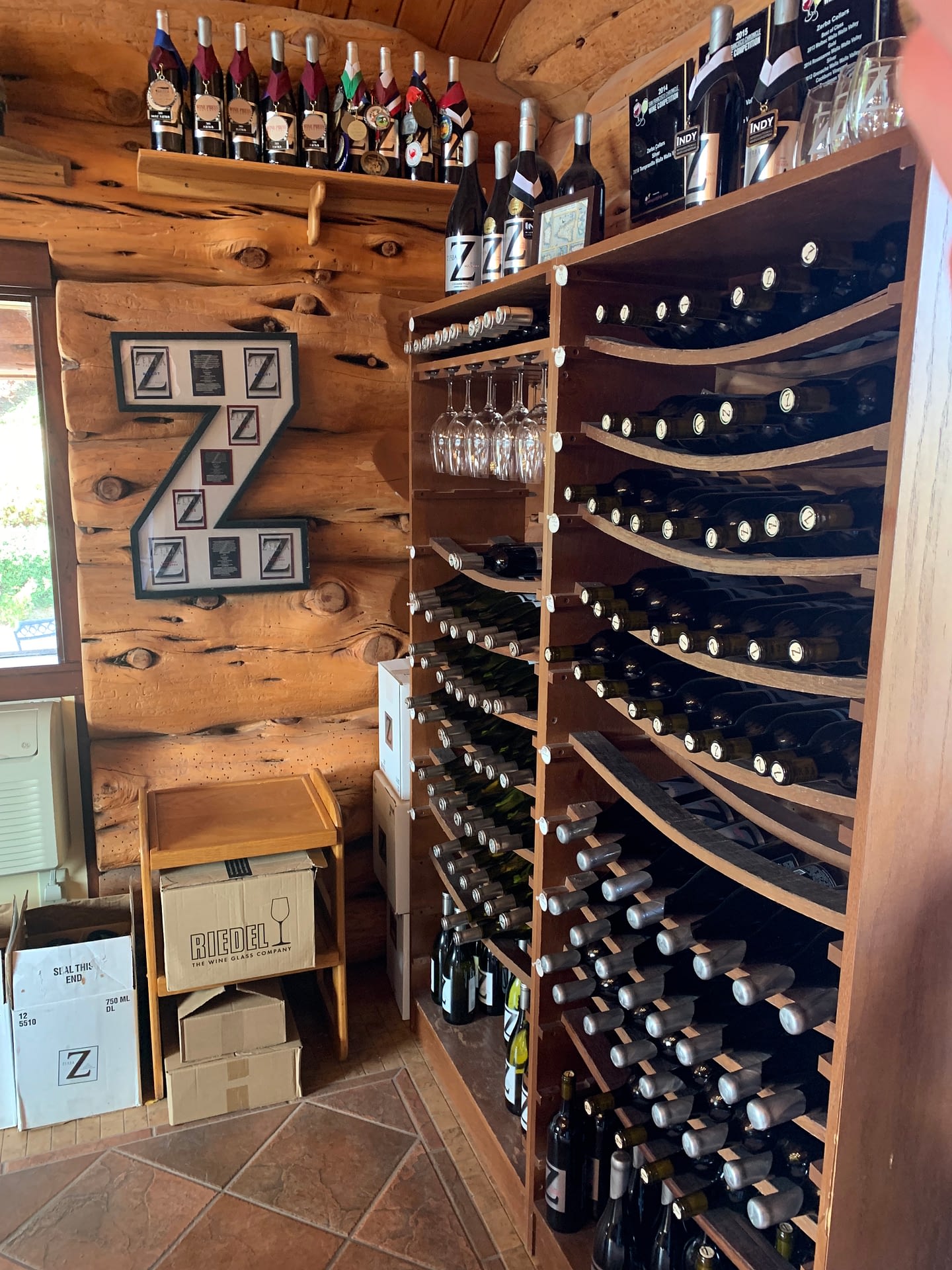 Wine bottles lined up at Zerba Wine Cellars in Walla Walla Valley Milton-Freewater, Oregon